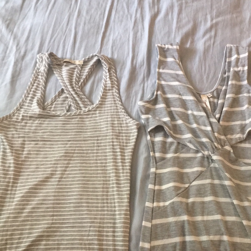 2 grey striped cotton maxi dresses